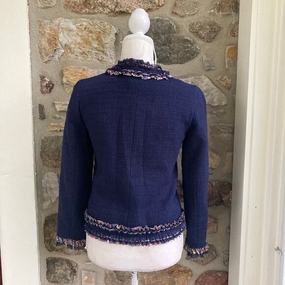 J Crew Lady Jacket Blazer Liberty London Floral Trim Tweed Navy Womens 0 - Picture 8 of 11